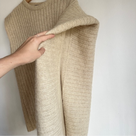 VINTAGE MOHAIR WOOL KNIT PONCHO SLEEVELESS TUNIC SWEATER SAND BEIGE NATURAL M-XL - Picture 4 of 10